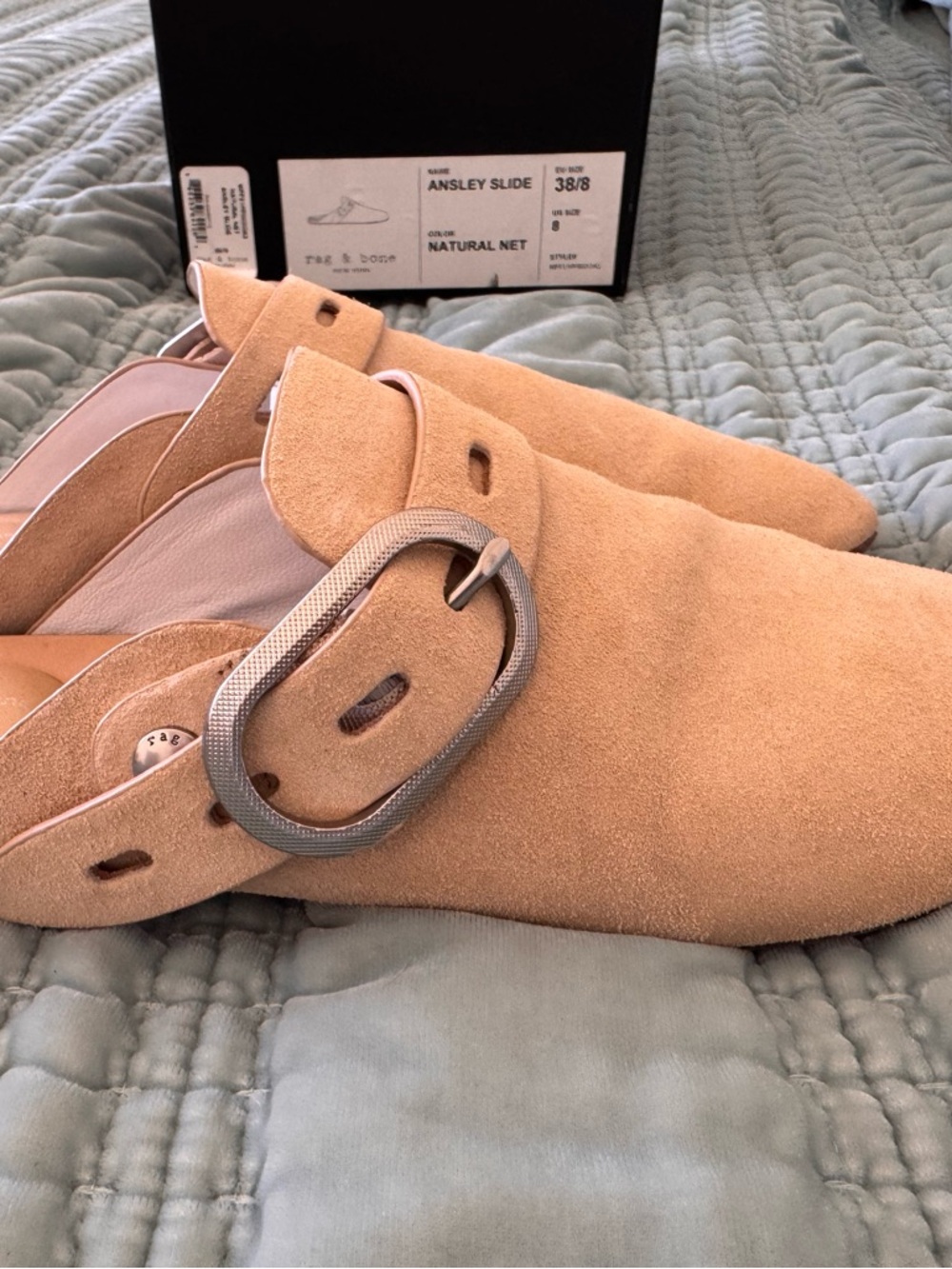 rag & bone Natural Suede Buckle Mules